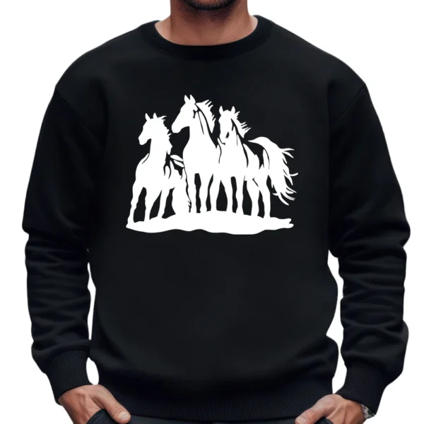 Horse White Running Sweatshirt - Black