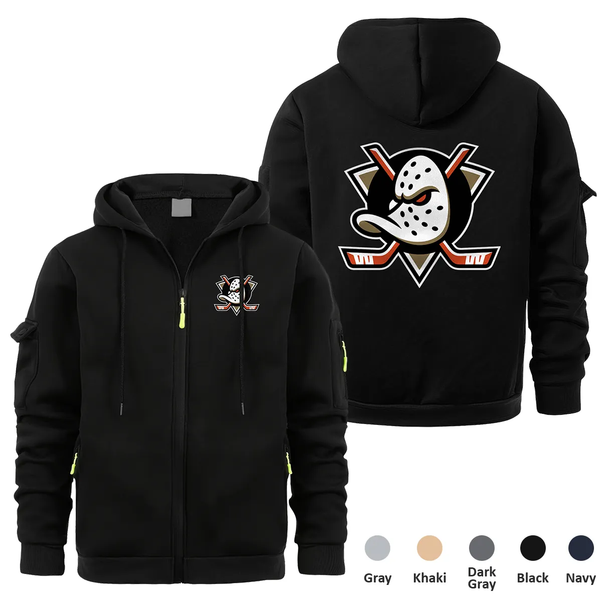 Anaheim Ducks NHL Exclusive Logo Full Zipper Sweatshirt Hoodie with Arm Pocket MFY241114ADFZH - Black