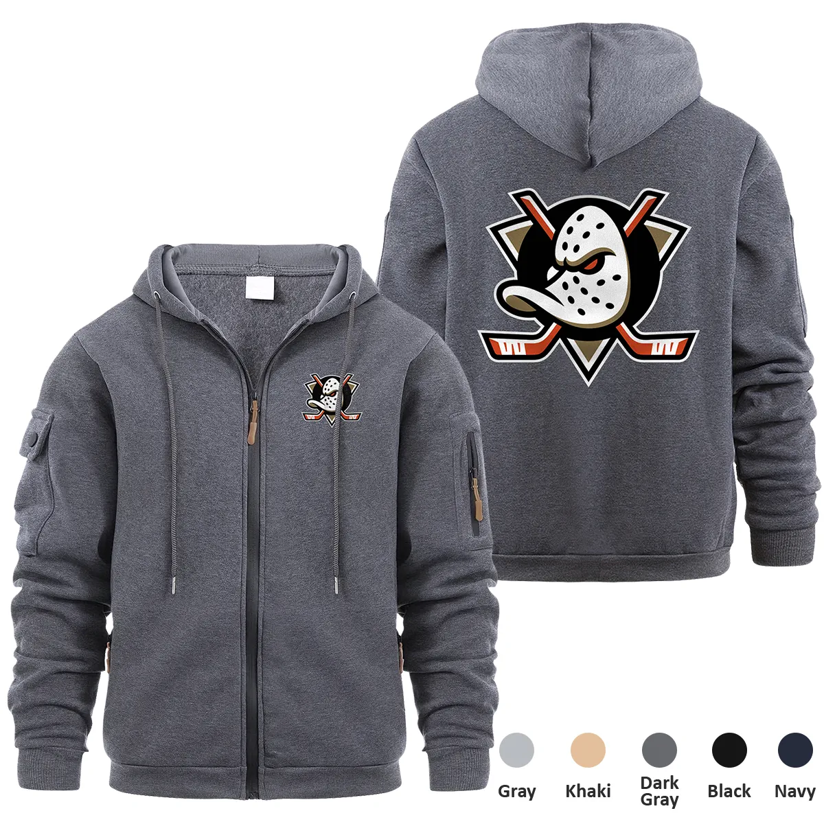 Anaheim Ducks NHL Exclusive Logo Full Zipper Sweatshirt Hoodie with Arm Pocket MFY241114ADFZH - Dark Gray