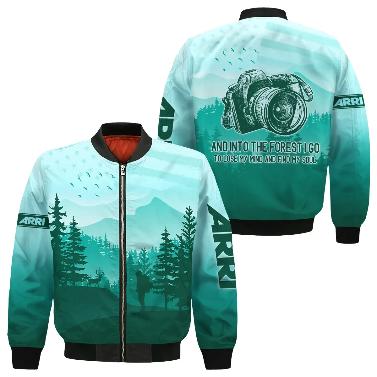 And Into The Forest I Go To Lose My Mind And Find My Soul Arri Photography Videography All Over Prints Bomber Jacket MFY241114A1AR