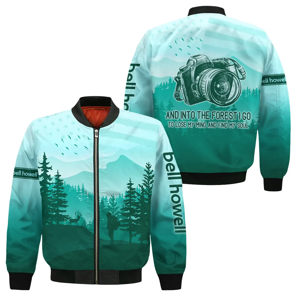 And Into The Forest I Go To Lose My Mind And Find My Soul Bell & Howell Photography Videography All Over Prints Bomber Jacket MFY241114A1BH