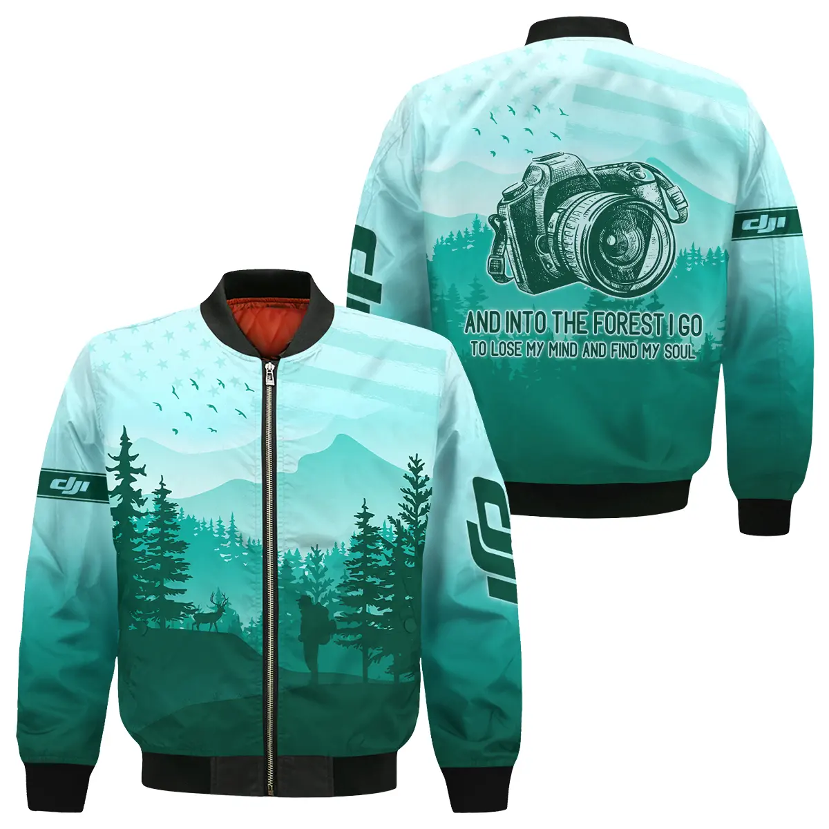 And Into The Forest I Go To Lose My Mind And Find My Soul DJI Photography Videography All Over Prints Bomber Jacket MFY241114A1DJI