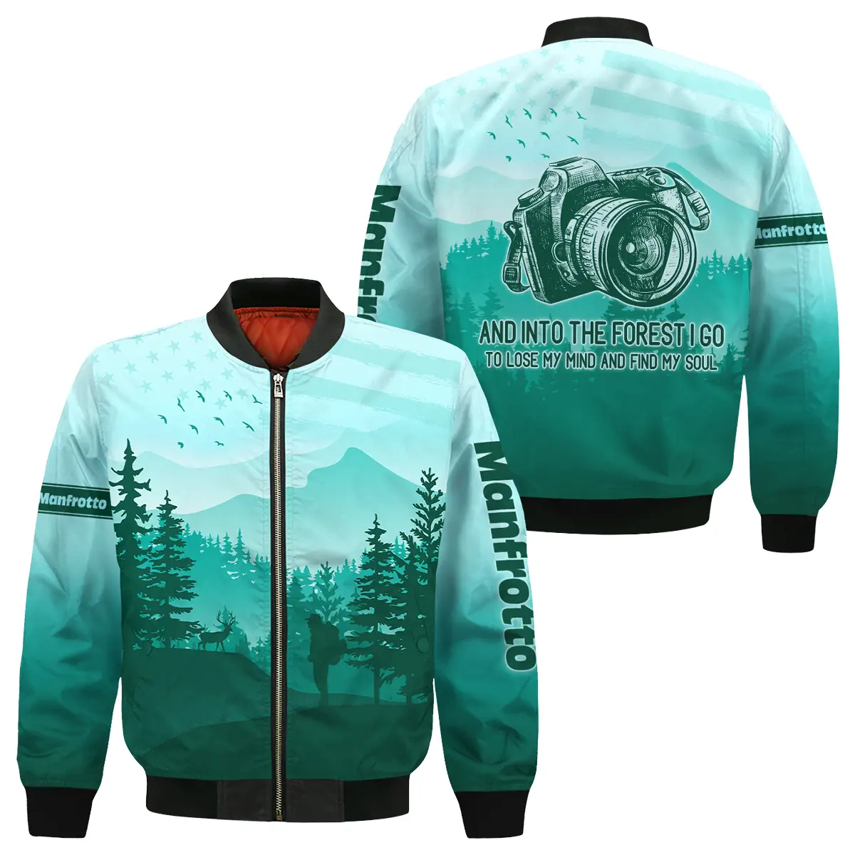 And Into The Forest I Go To Lose My Mind And Find My Soul Manfrotto Photography Videography All Over Prints Bomber Jacket MFY241114A1MFT