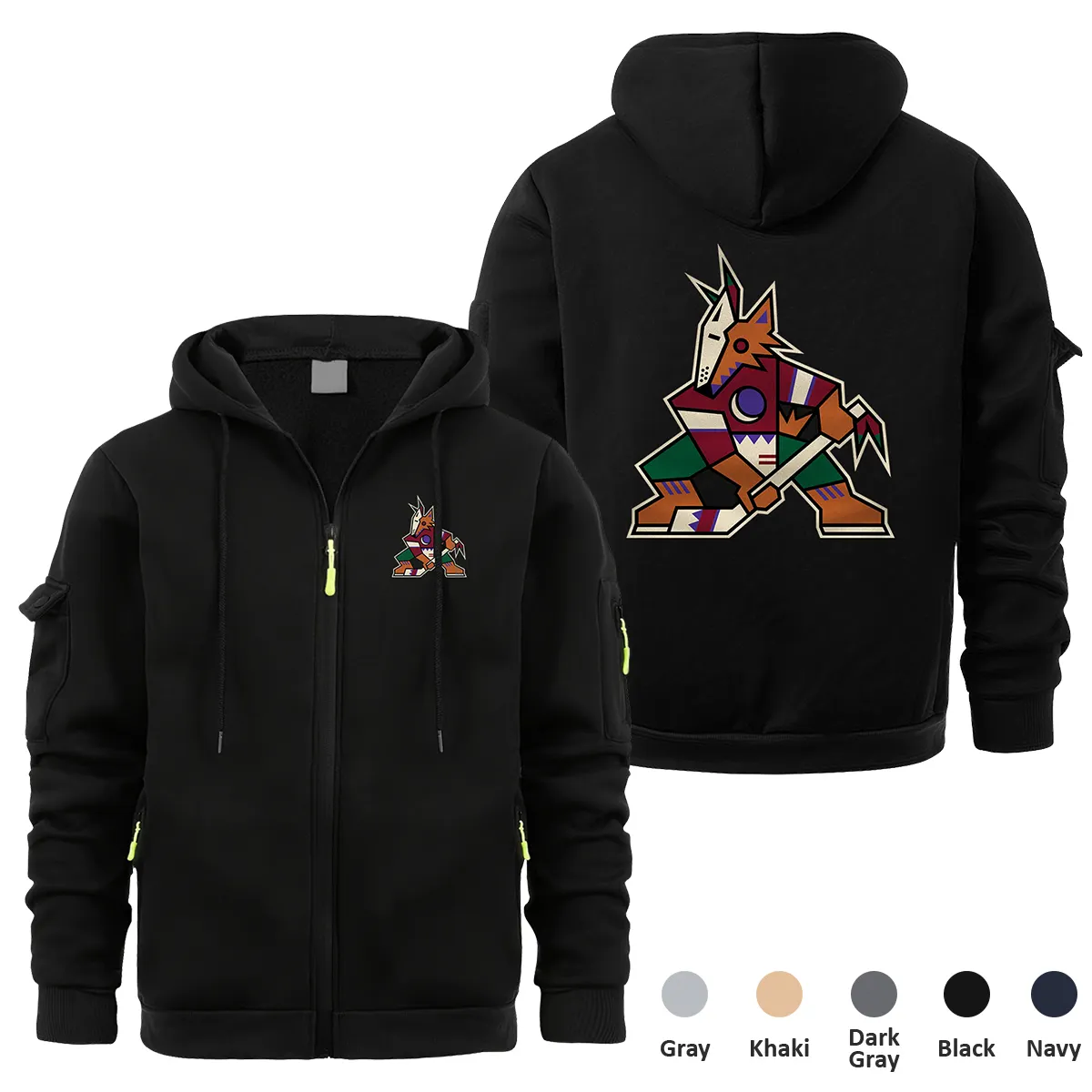 Arizona Coyotes NHL Exclusive Logo Full Zipper Sweatshirt Hoodie with Arm Pocket MFY241114ACFZH - Black