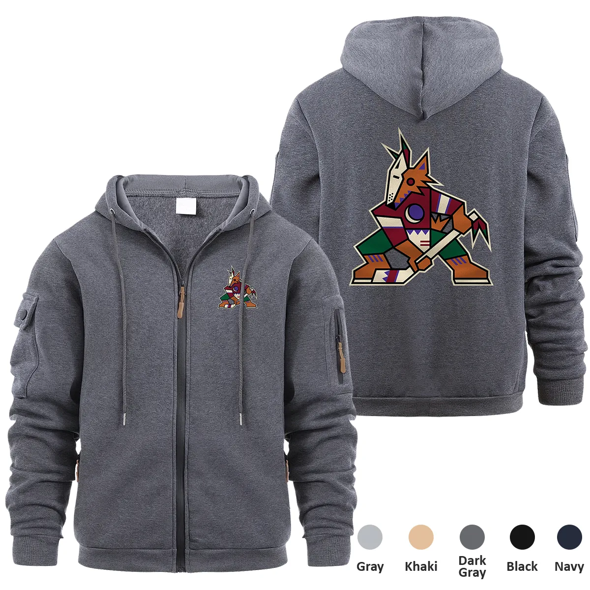 Arizona Coyotes NHL Exclusive Logo Full Zipper Sweatshirt Hoodie with Arm Pocket MFY241114ACFZH - Dark Gray