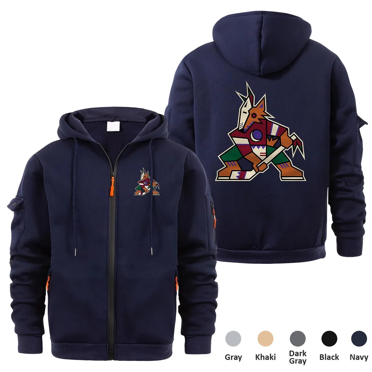 Arizona Coyotes NHL Exclusive Logo Full Zipper Sweatshirt Hoodie with Arm Pocket MFY241114ACFZH - Navy