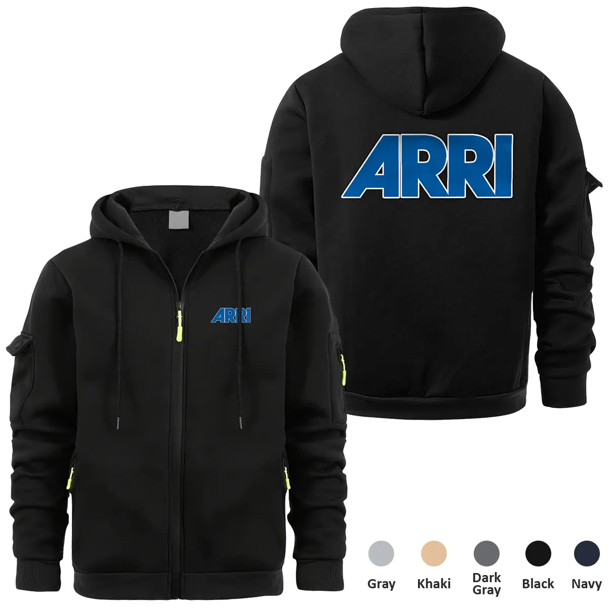 Arri Photography Videography Exclusive Logo Full Zipper Sweatshirt Hoodie with Arm Pocket MFY241114AARFZH - Black