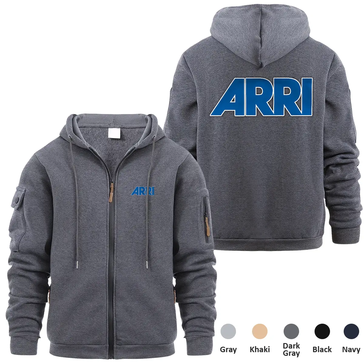 Arri Photography Videography Exclusive Logo Full Zipper Sweatshirt Hoodie with Arm Pocket MFY241114AARFZH - Dark Gray