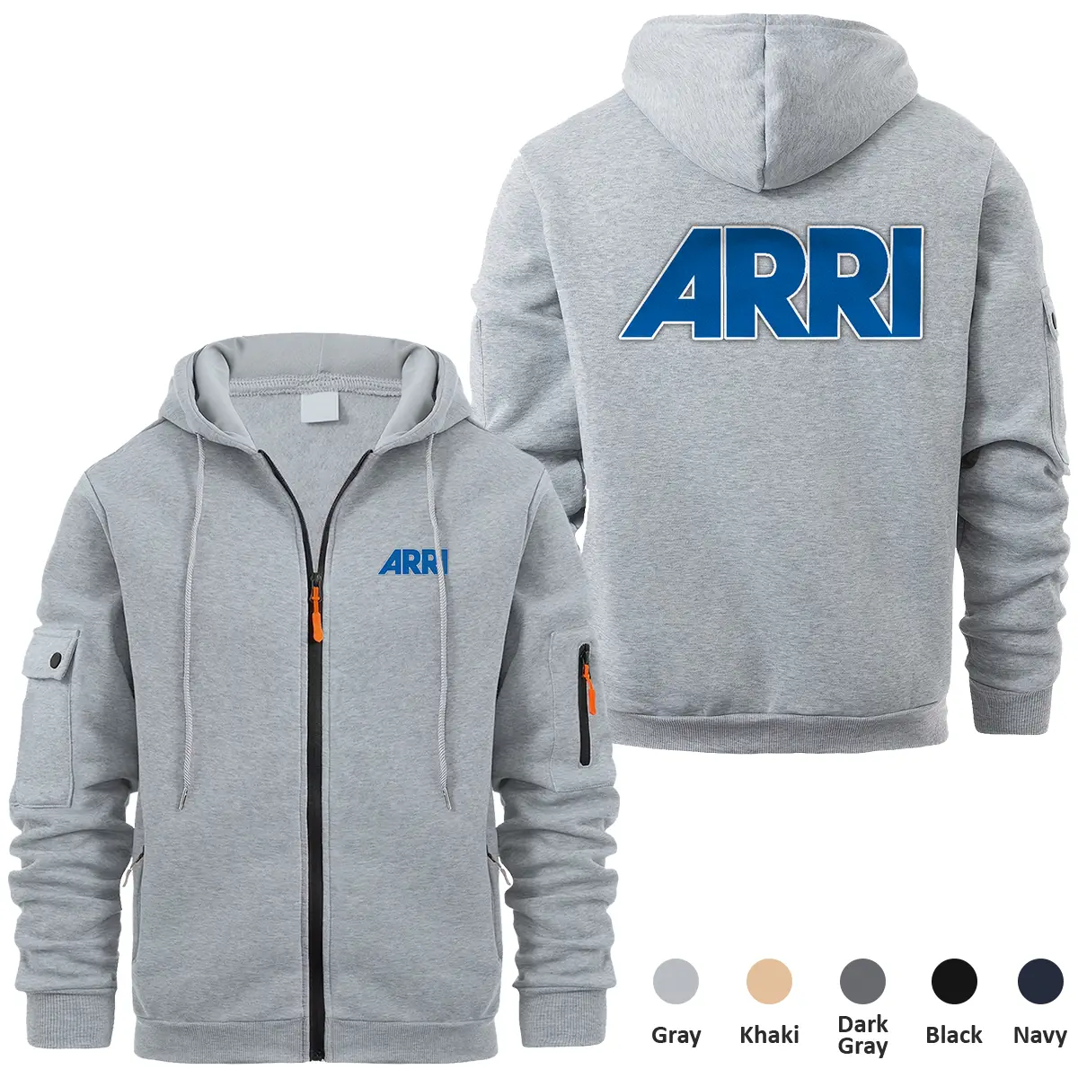 Arri Photography Videography Exclusive Logo Full Zipper Sweatshirt Hoodie with Arm Pocket MFY241114AARFZH - Gray