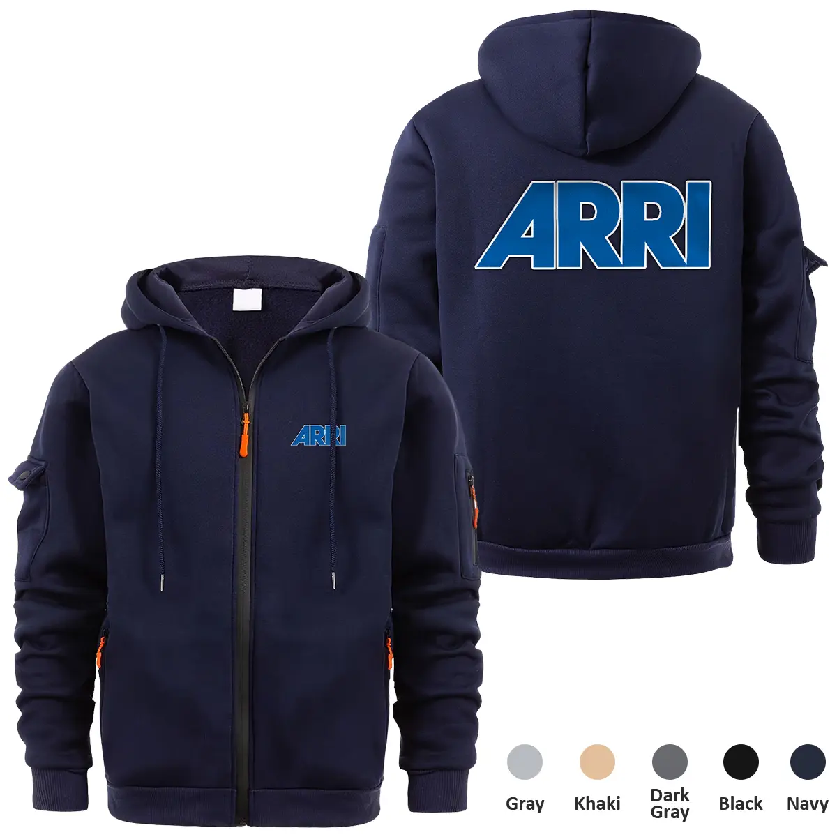 Arri Photography Videography Exclusive Logo Full Zipper Sweatshirt Hoodie with Arm Pocket MFY241114AARFZH - Navy