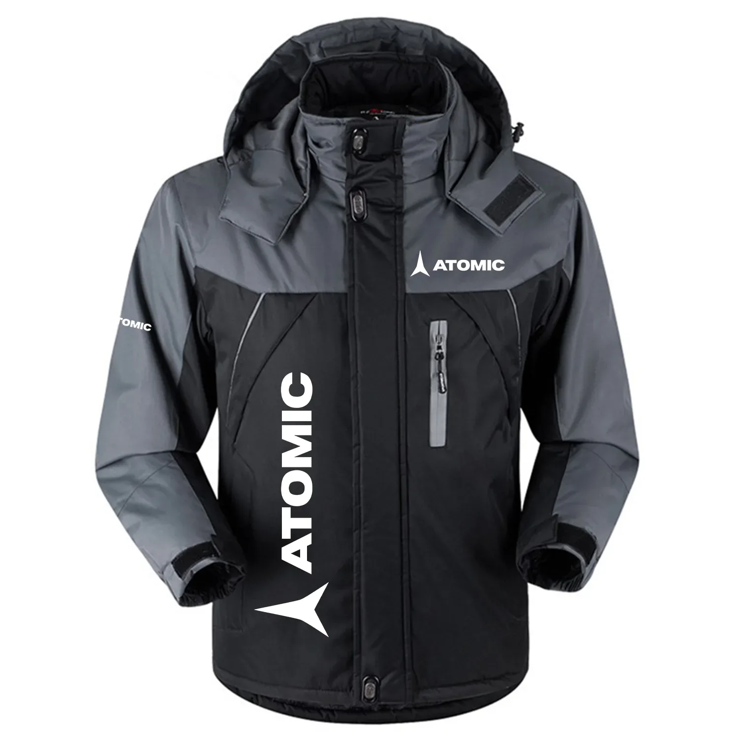 Atomic Exclusive Logo Outdoor Charging Suit Plush Thickened Cold Proof Wind Proof Waterproof Jacket Detachable Hood MFYTHCJ241112ATZ