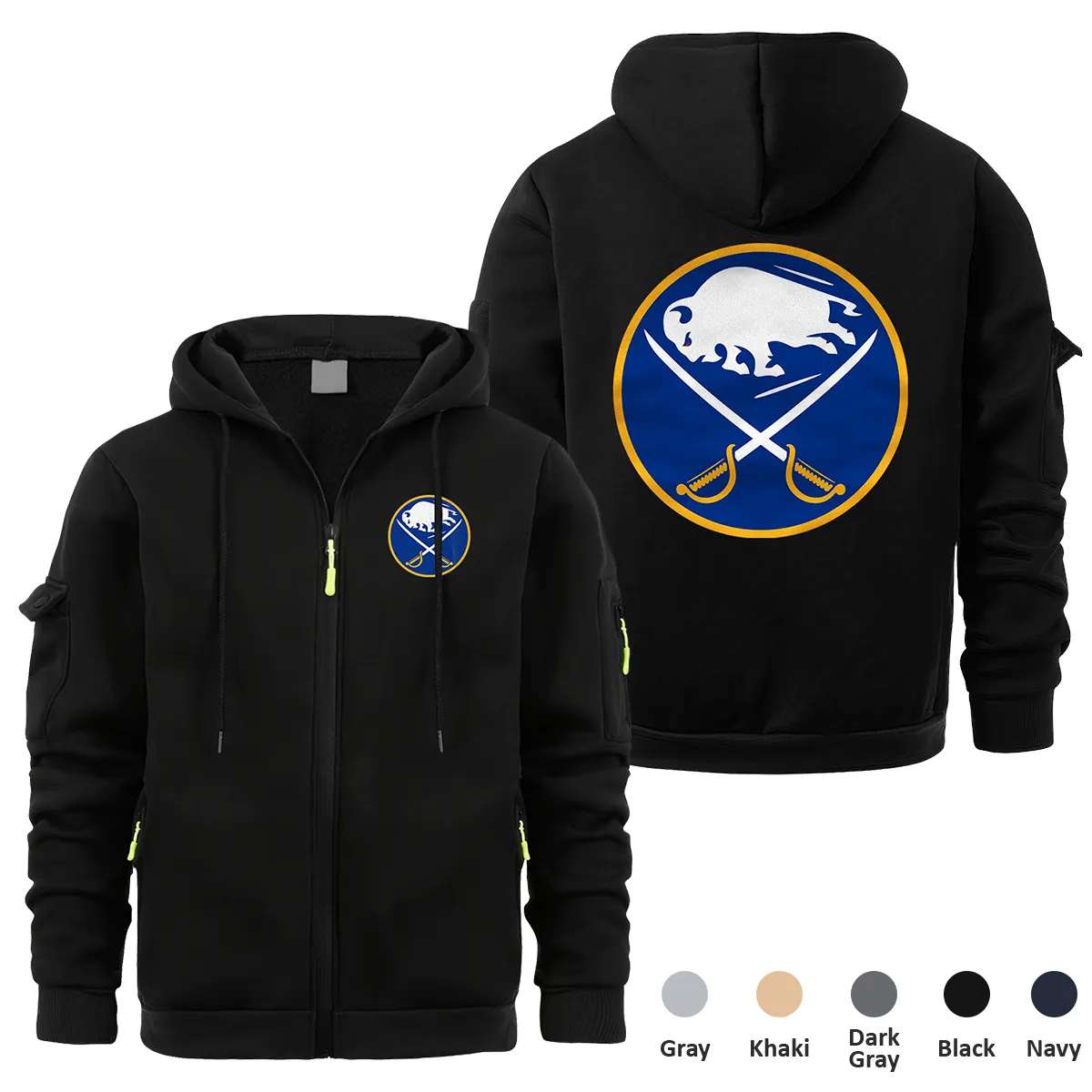 Buffalo Sabres NHL Exclusive Logo Full Zipper Sweatshirt Hoodie with Arm Pocket MFY241114BSFZH - Black