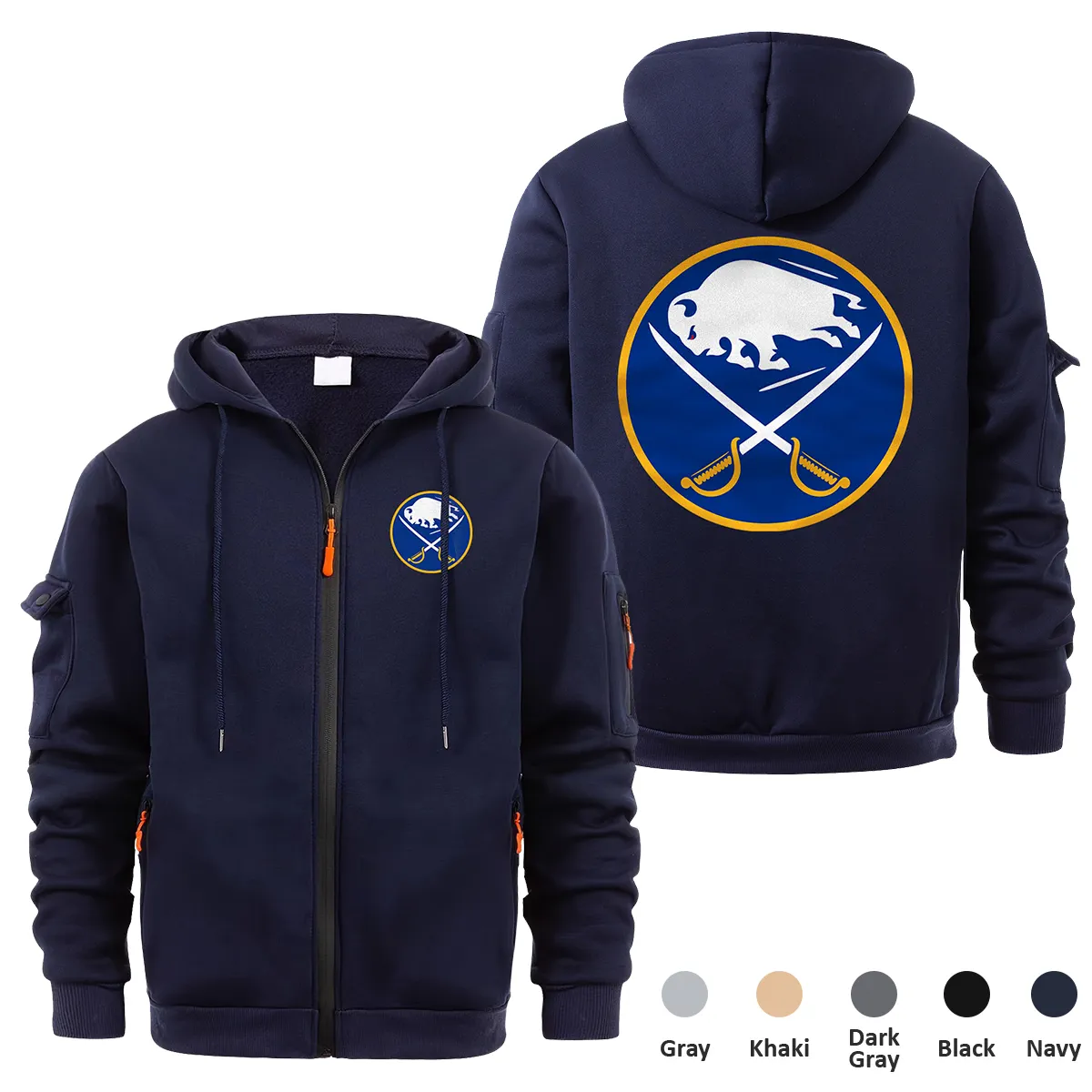 Buffalo Sabres NHL Exclusive Logo Full Zipper Sweatshirt Hoodie with Arm Pocket MFY241114BSFZH - Navy