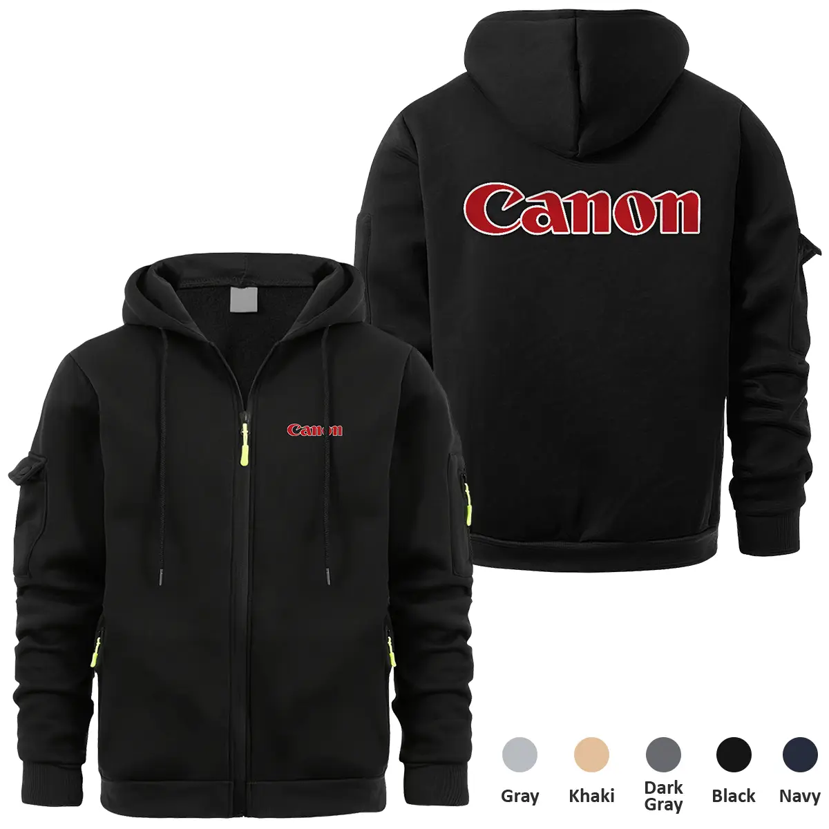 Canon Photography Videography Exclusive Logo Full Zipper Sweatshirt Hoodie with Arm Pocket MFY241114ACNFZH - Black