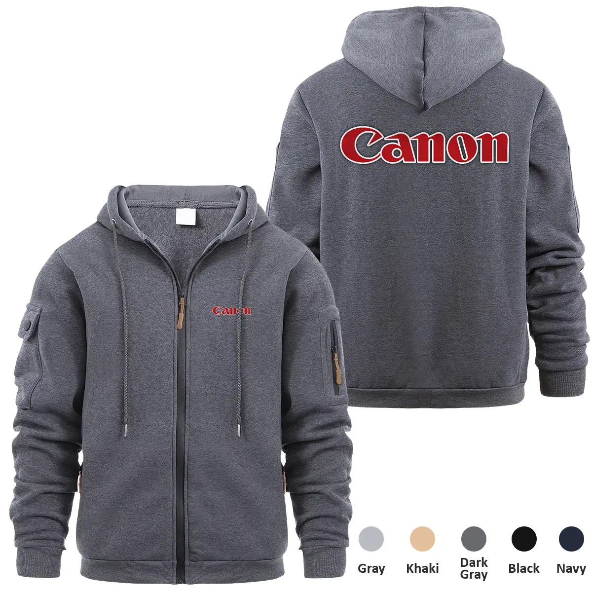 Canon Photography Videography Exclusive Logo Full Zipper Sweatshirt Hoodie with Arm Pocket MFY241114ACNFZH - Dark Gray