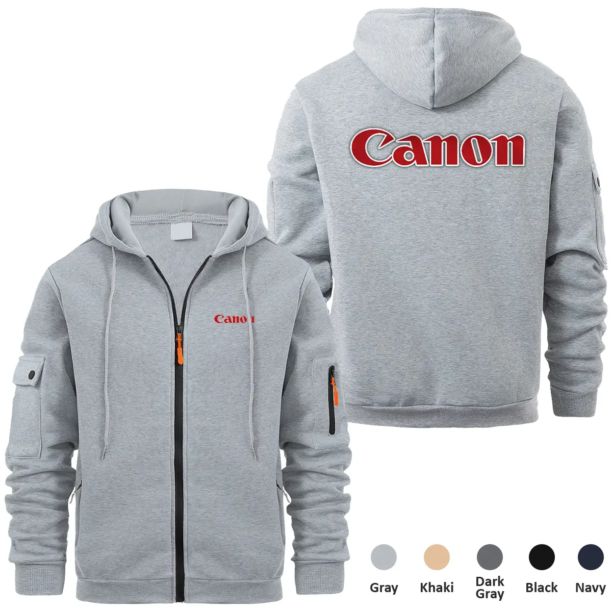 Canon Photography Videography Exclusive Logo Full Zipper Sweatshirt Hoodie with Arm Pocket MFY241114ACNFZH - Gray