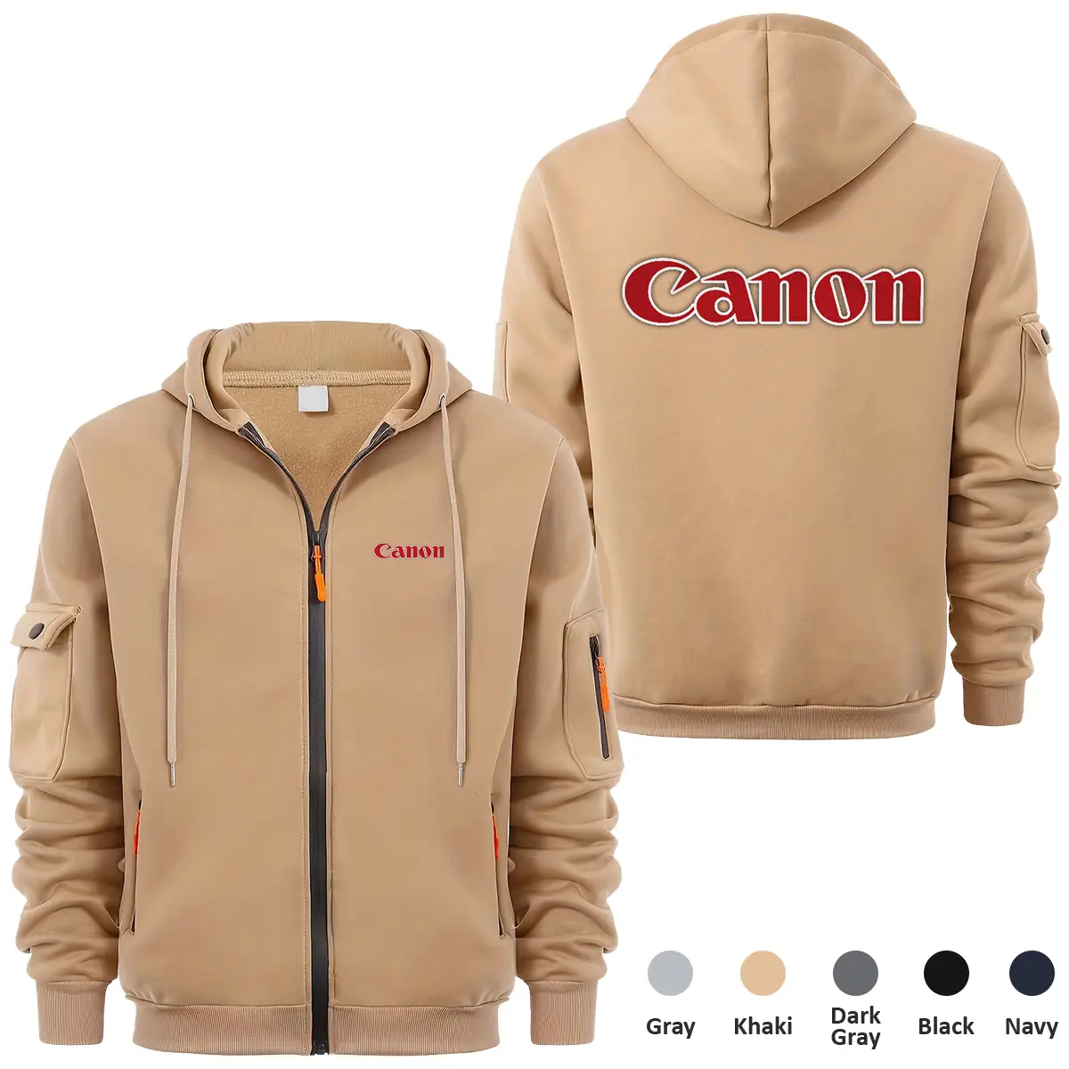 Canon Photography Videography Exclusive Logo Full Zipper Sweatshirt Hoodie with Arm Pocket MFY241114ACNFZH - Khaki