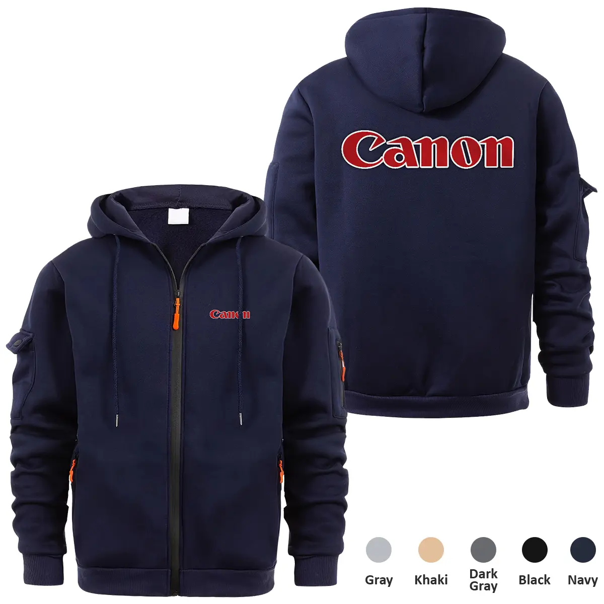 Canon Photography Videography Exclusive Logo Full Zipper Sweatshirt Hoodie with Arm Pocket MFY241114ACNFZH - Navy