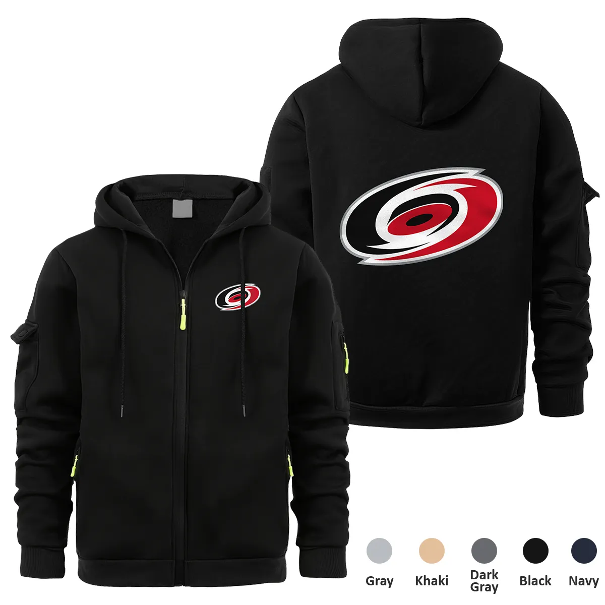 Carolina Hurricanes NHL Exclusive Logo Full Zipper Sweatshirt Hoodie with Arm Pocket MFY241114CHFZH - Black