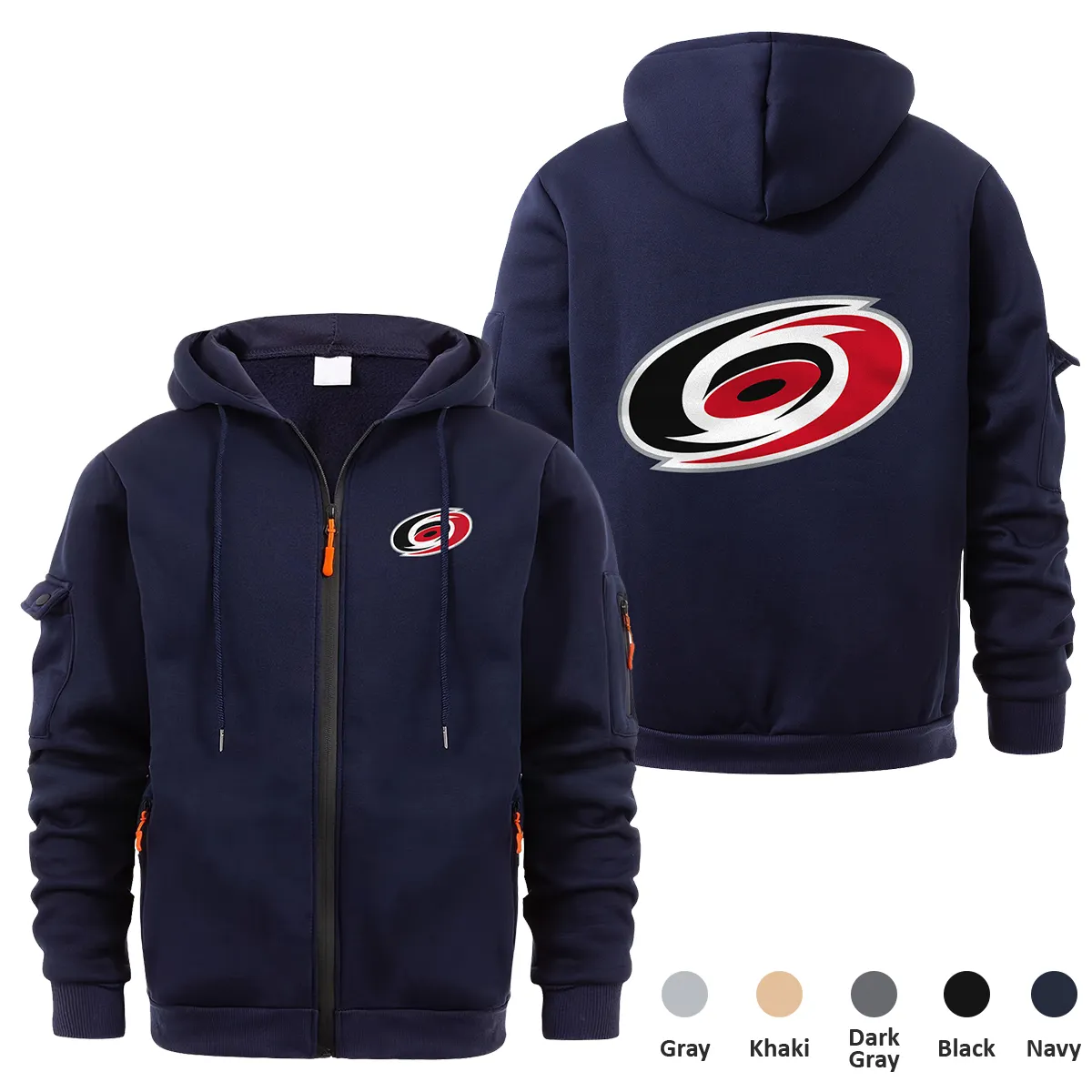 Carolina Hurricanes NHL Exclusive Logo Full Zipper Sweatshirt Hoodie with Arm Pocket MFY241114CHFZH - Navy