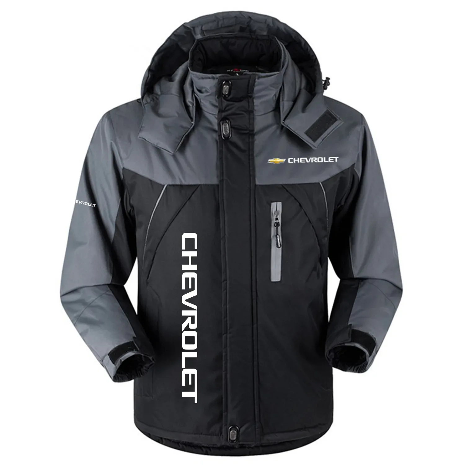 Chevrolet Exclusive Logo Outdoor Charging Suit Plush Thickened Cold Proof Wind Proof Waterproof Jacket Detachable Hood MFYTHCJ241112CEZ