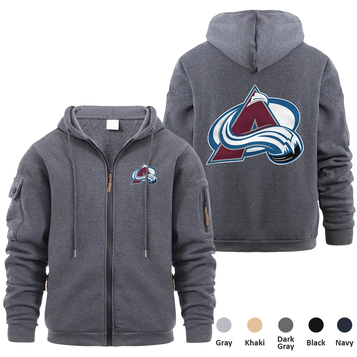 Colorado Avalanche NHL Exclusive Logo Full Zipper Sweatshirt Hoodie with Arm Pocket MFY241114CAFZH - Dark Gray