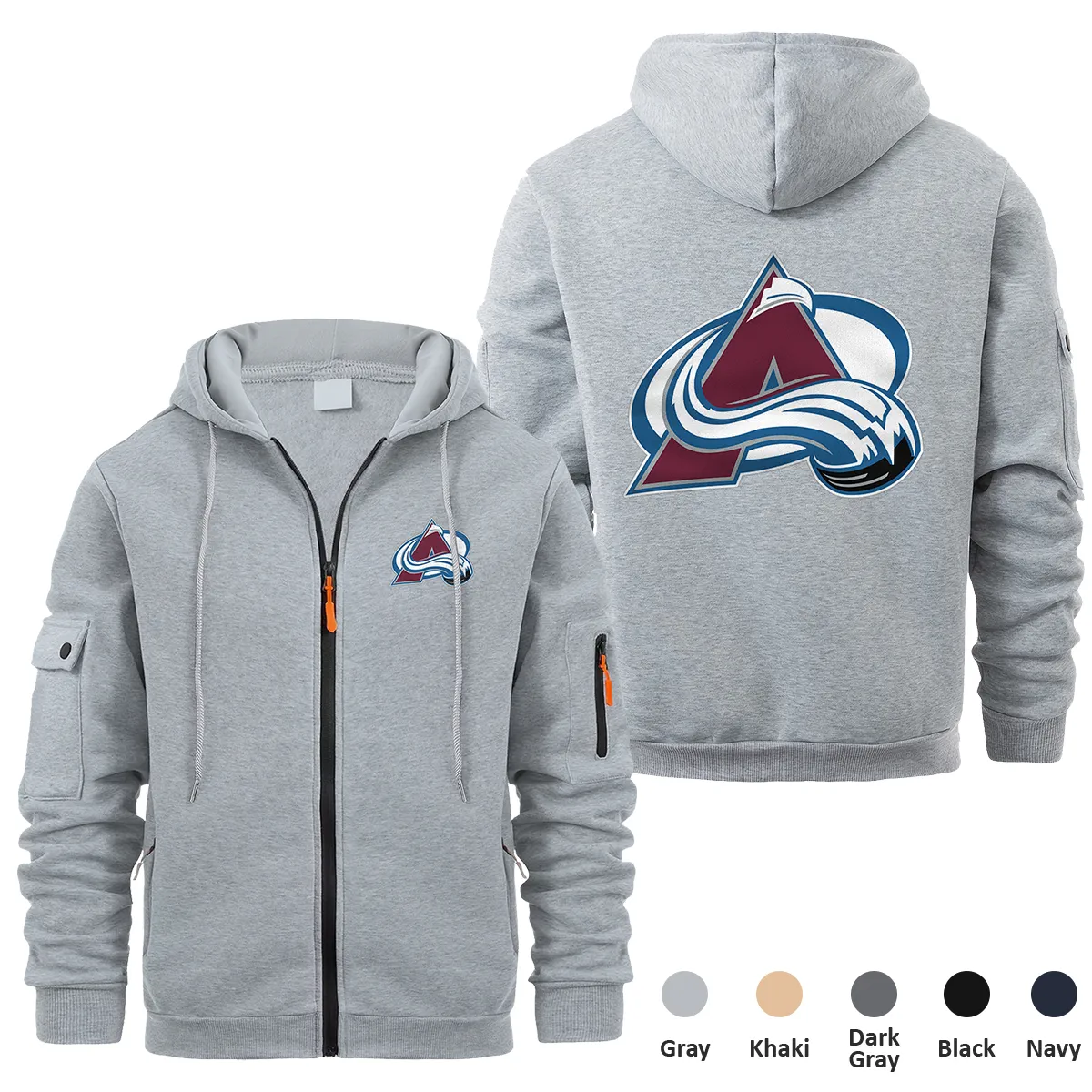 Colorado Avalanche NHL Exclusive Logo Full Zipper Sweatshirt Hoodie with Arm Pocket MFY241114CAFZH - Gray