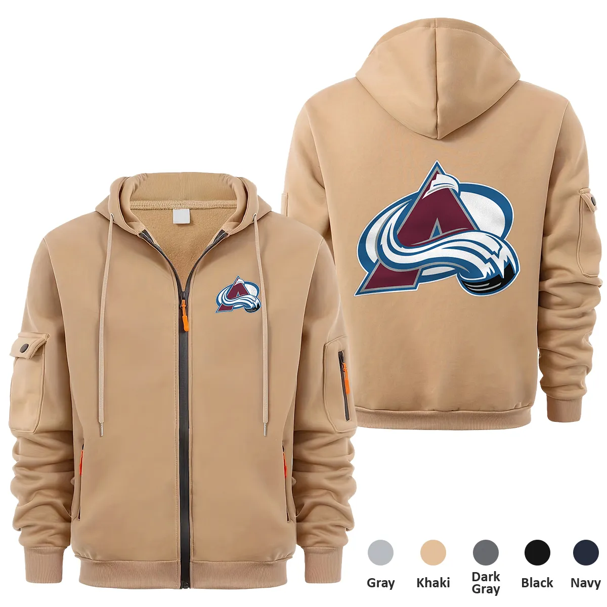 Colorado Avalanche NHL Exclusive Logo Full Zipper Sweatshirt Hoodie with Arm Pocket MFY241114CAFZH - Khaki