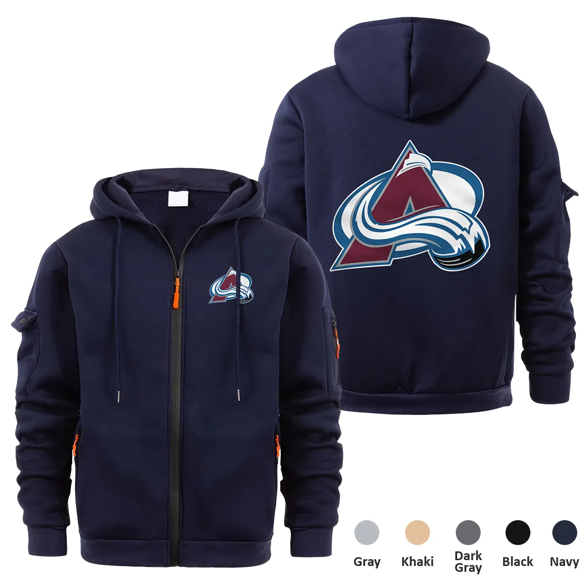 Colorado Avalanche NHL Exclusive Logo Full Zipper Sweatshirt Hoodie with Arm Pocket MFY241114CAFZH - Navy