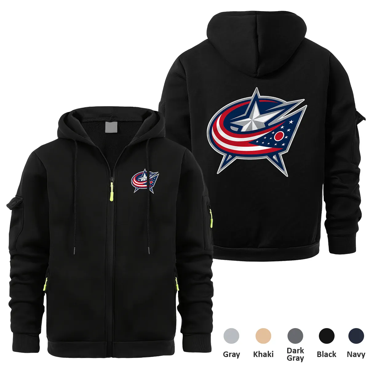 Columbus Blue Jackets NHL Exclusive Logo Full Zipper Sweatshirt Hoodie with Arm Pocket MFY241114CBJFZH - Black