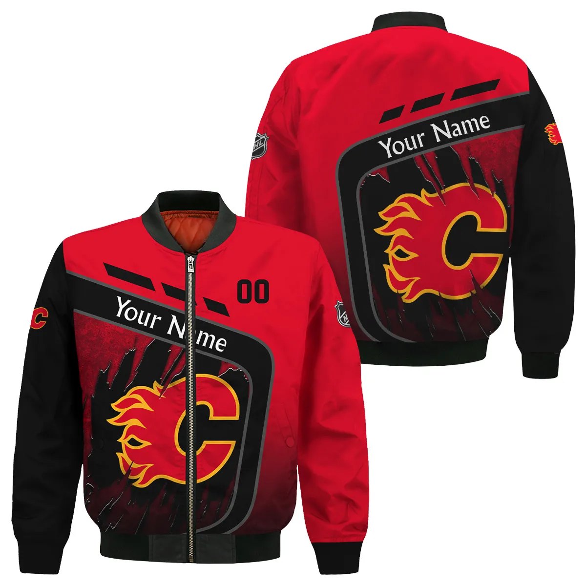 Custom Name & Number NHL Calgary Flames Exclusive All Over Prints Bomber Jacket MFY241114A1CFBB