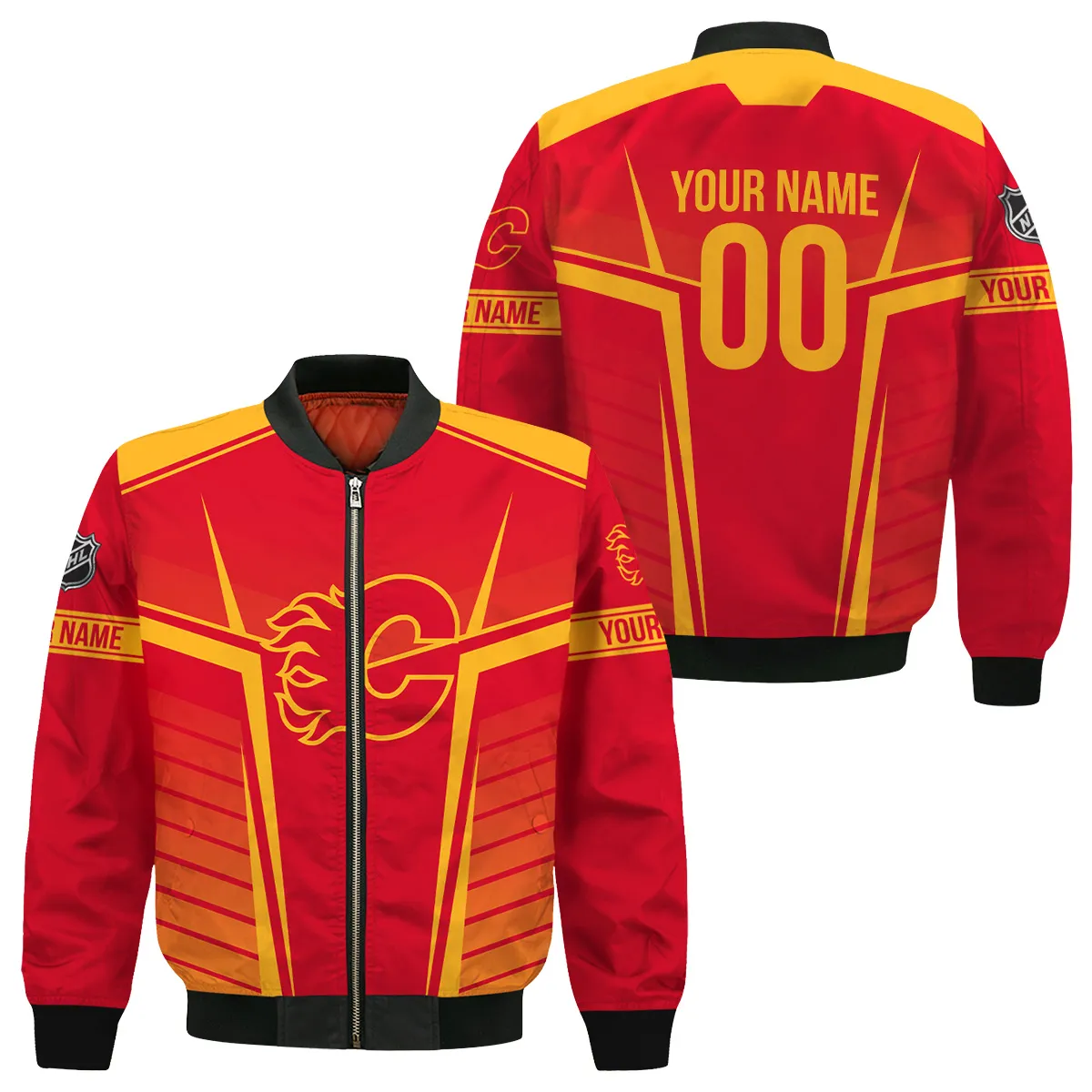 Custom Name & Number NHL Calgary Flames Exclusive All Over Prints Bomber Jacket MFY241114A1CFBB