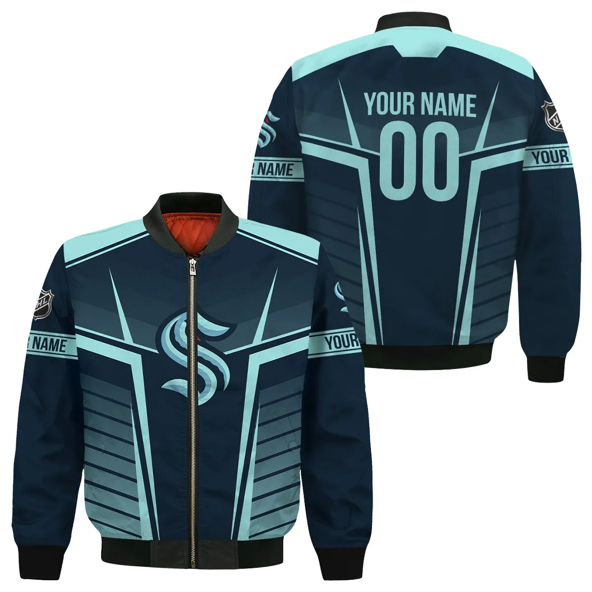 Custom Name & Number NHL Seattle Kraken Exclusive All Over Prints Bomber Jacket MFY241114A1SKBB