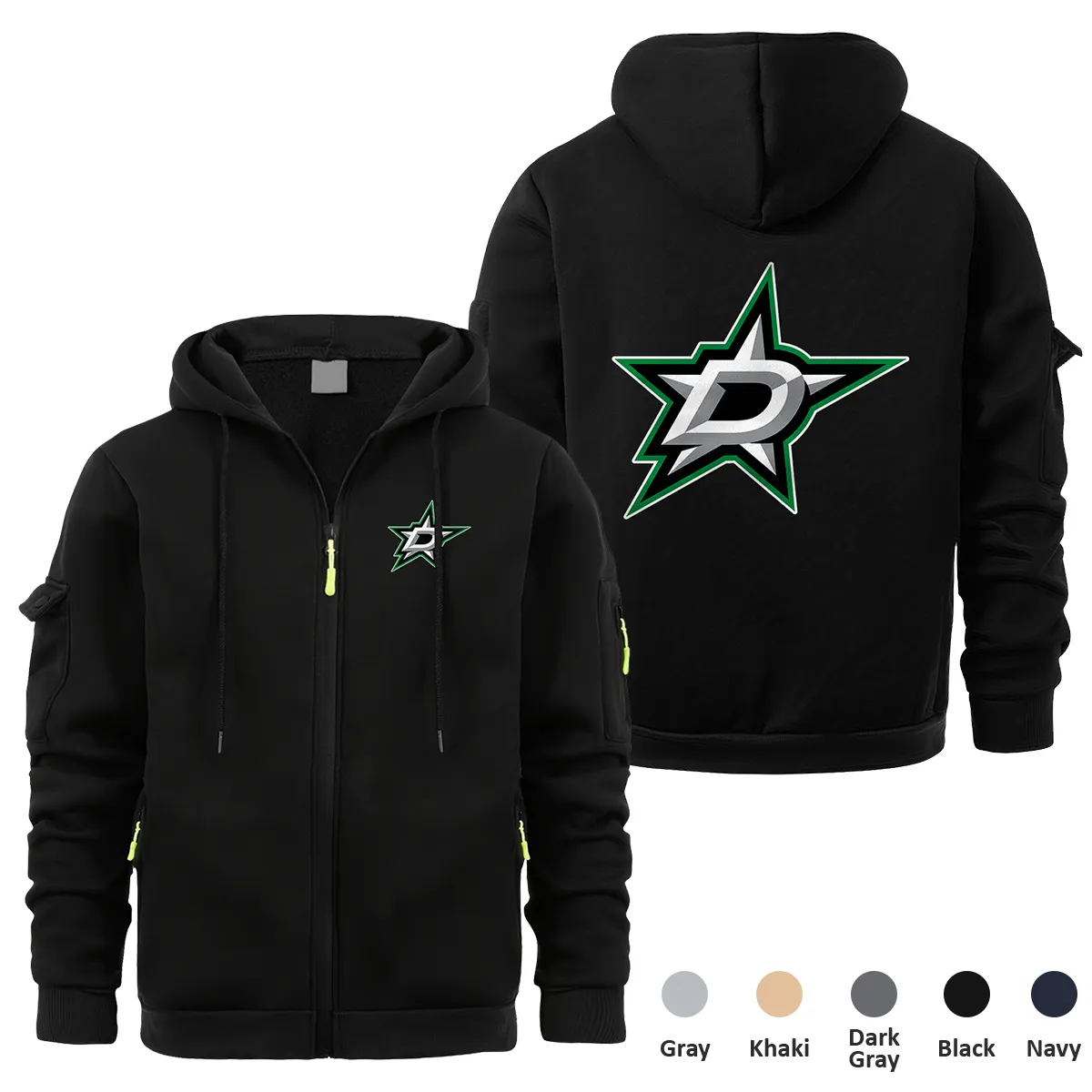 Dallas Stars NHL Exclusive Logo Full Zipper Sweatshirt Hoodie with Arm Pocket MFY241114DSFZH - Black