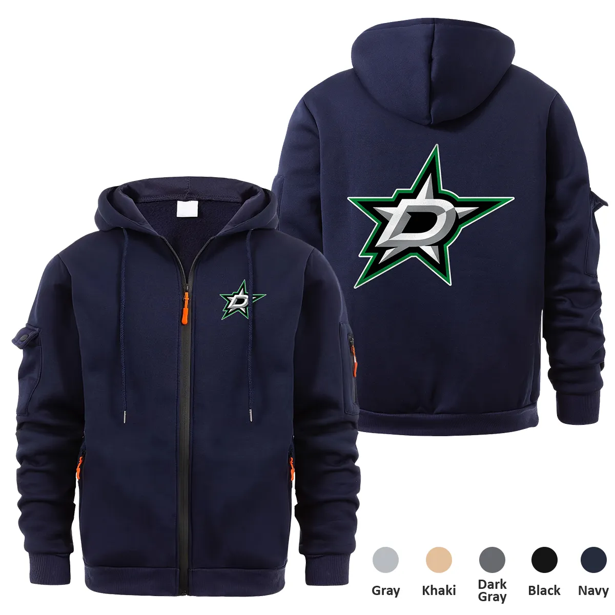 Dallas Stars NHL Exclusive Logo Full Zipper Sweatshirt Hoodie with Arm Pocket MFY241114DSFZH - Navy