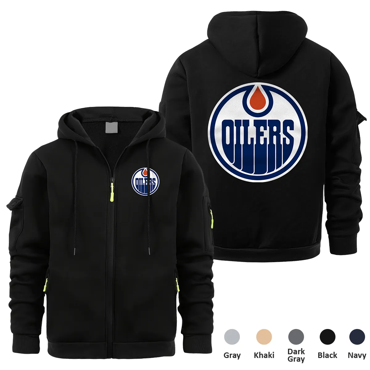 Edmonton Oilers NHL Exclusive Logo Full Zipper Sweatshirt Hoodie with Arm Pocket MFY241114EOFZH - Black