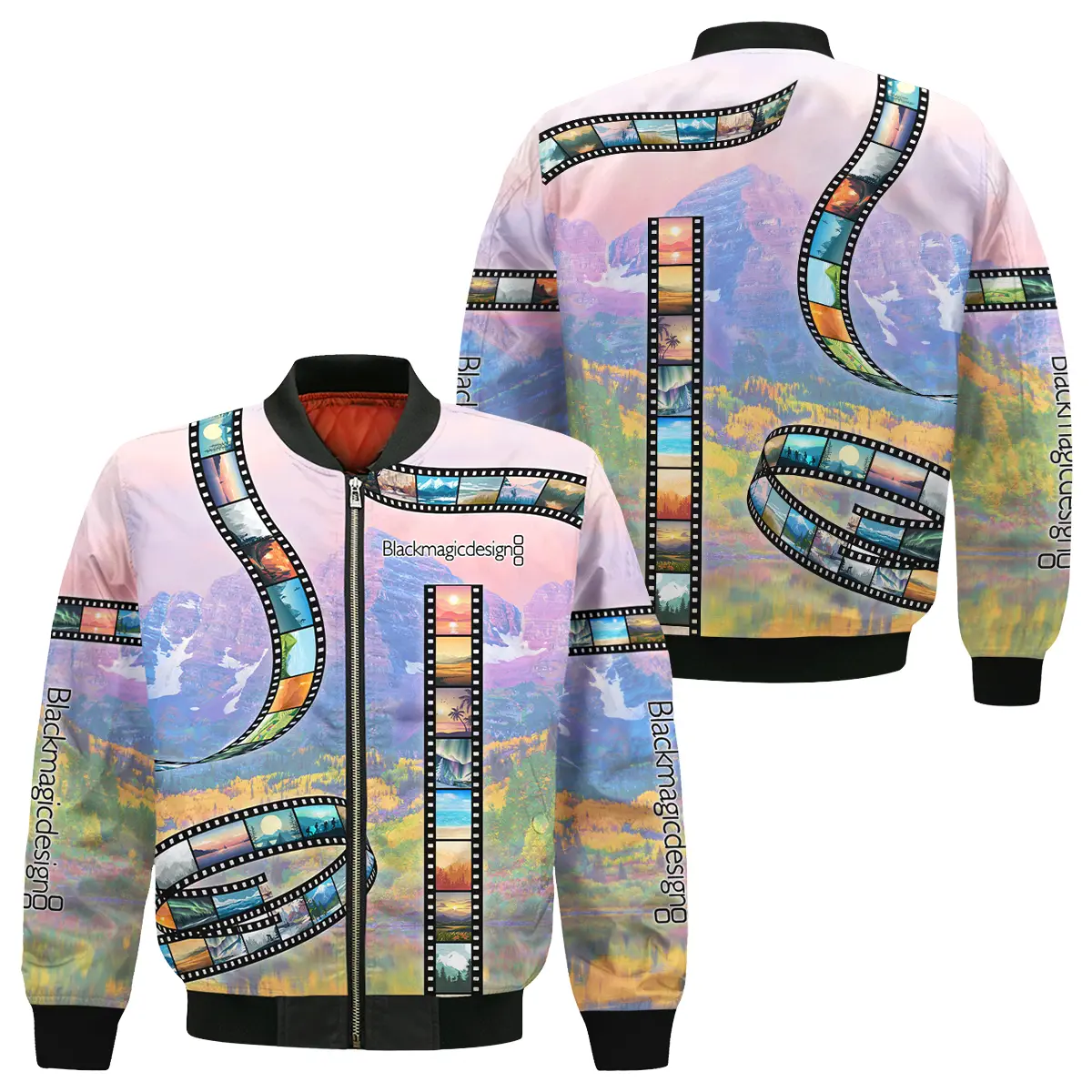 Film Reel Pattern Blackmagic Design Photography Videography All Over Prints Bomber Jacket MFY241114A1BMD