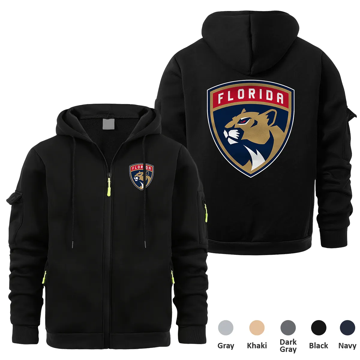 Florida Panthers NHL Exclusive Logo Full Zipper Sweatshirt Hoodie with Arm Pocket MFY241114FPFZH - Black