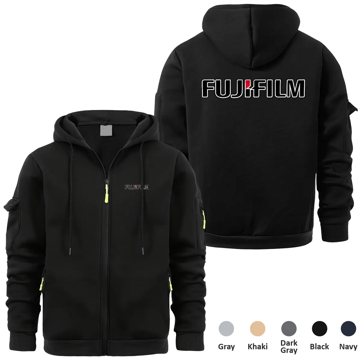 Fujifilm Photography Videography Exclusive Logo Full Zipper Sweatshirt Hoodie with Arm Pocket MFY241114AFJFFZH - Black