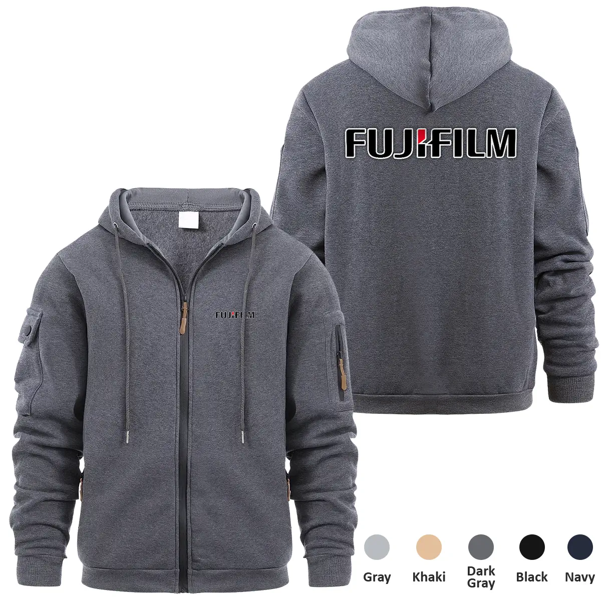 Fujifilm Photography Videography Exclusive Logo Full Zipper Sweatshirt Hoodie with Arm Pocket MFY241114AFJFFZH - Dark Gray