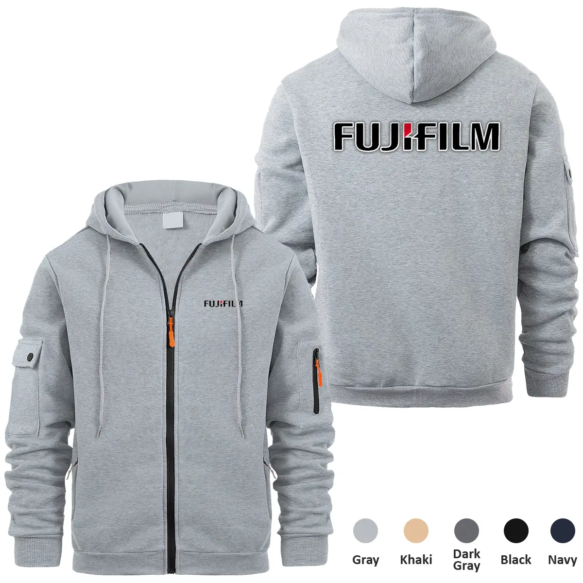 Fujifilm Photography Videography Exclusive Logo Full Zipper Sweatshirt Hoodie with Arm Pocket MFY241114AFJFFZH - Gray