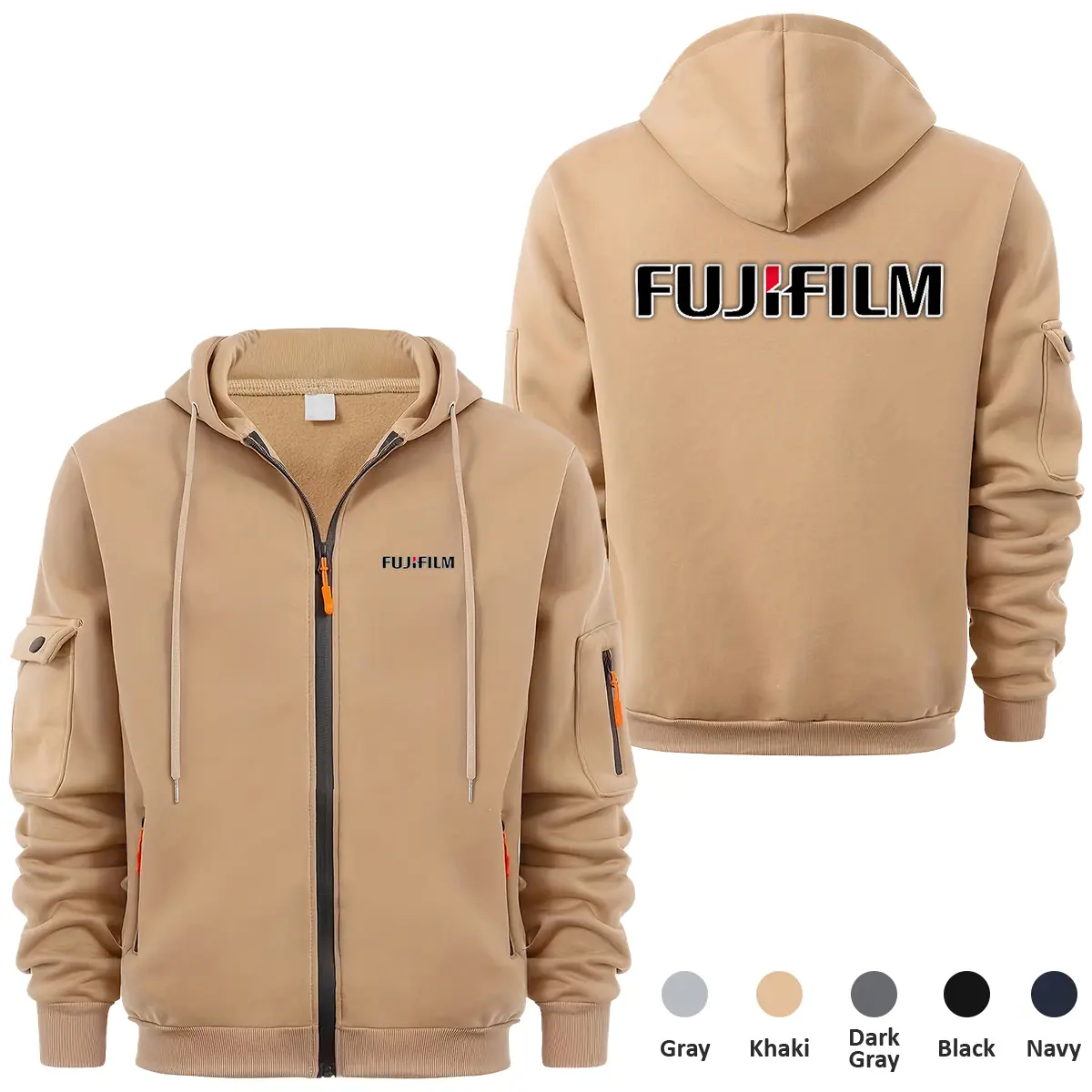 Fujifilm Photography Videography Exclusive Logo Full Zipper Sweatshirt Hoodie with Arm Pocket MFY241114AFJFFZH - Khaki