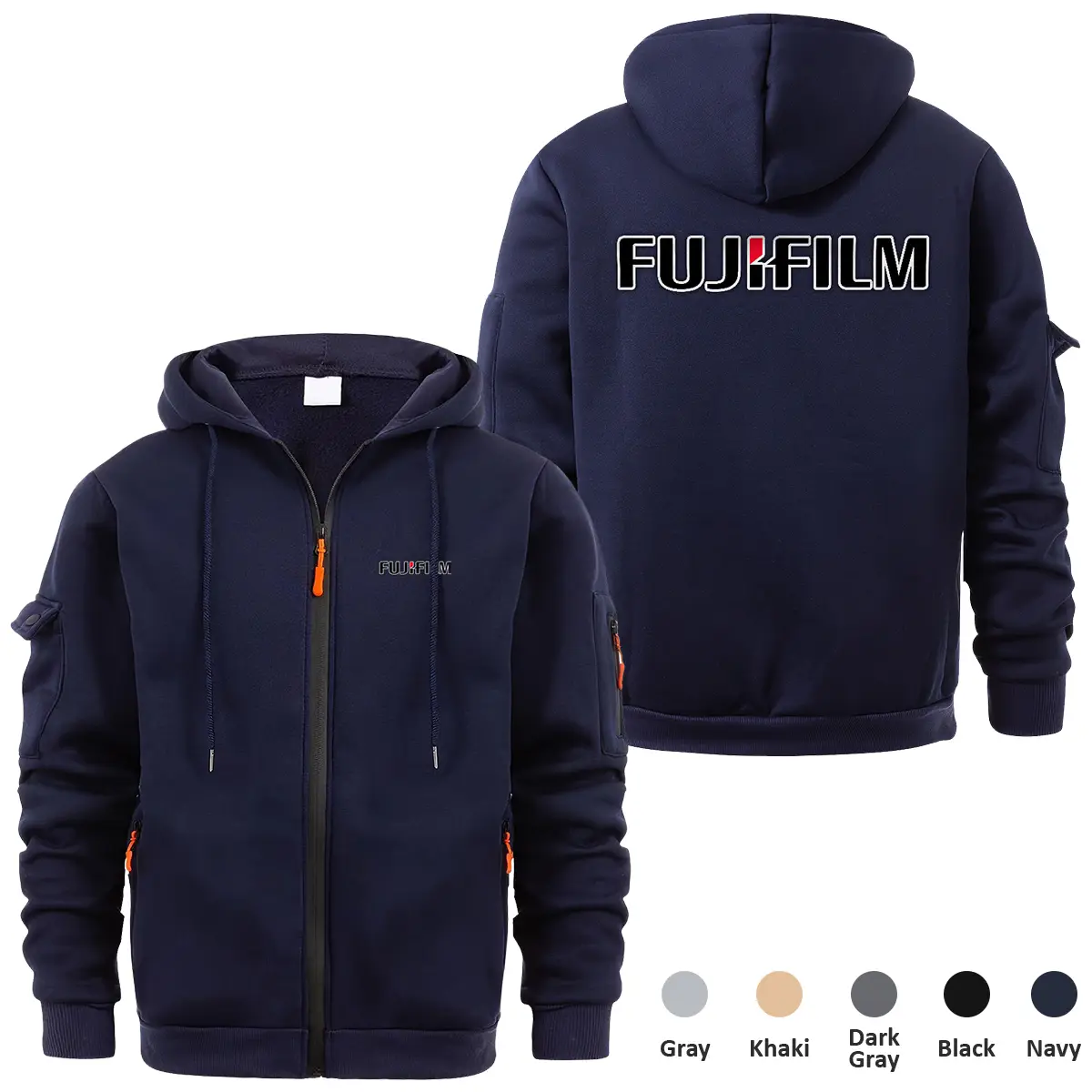 Fujifilm Photography Videography Exclusive Logo Full Zipper Sweatshirt Hoodie with Arm Pocket MFY241114AFJFFZH - Navy