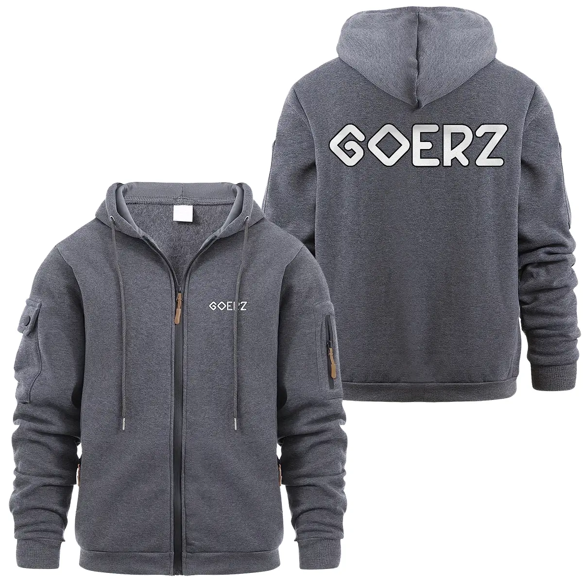 Goerz Optical Photography Videography Exclusive Logo Full Zipper Sweatshirt Hoodie with Arm Pocket MFY241114A1GRZFZH - Dark Gray