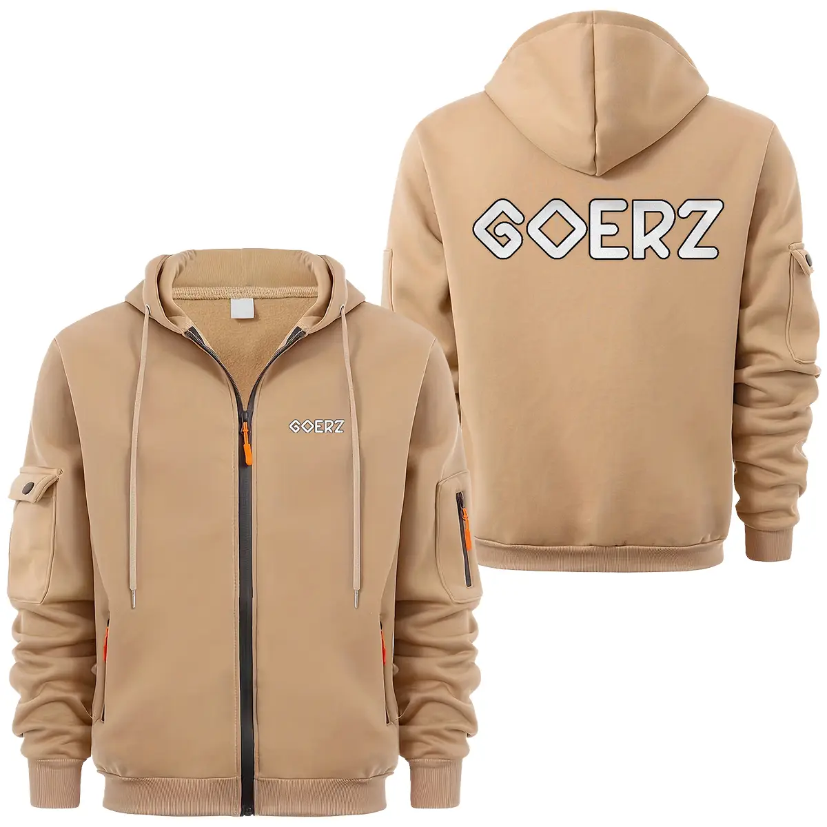 Goerz Optical Photography Videography Exclusive Logo Full Zipper Sweatshirt Hoodie with Arm Pocket MFY241114A1GRZFZH - Khaki