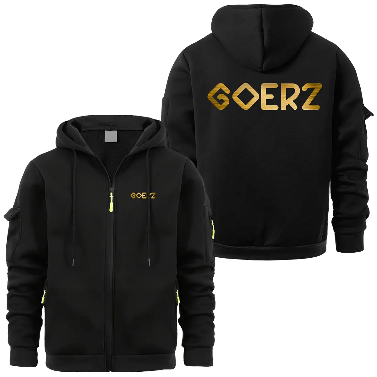 Goerz Optical Photography Videography Exclusive Logo Full Zipper Sweatshirt Hoodie with Arm Pocket MFY241114A2GRZFZH - Black