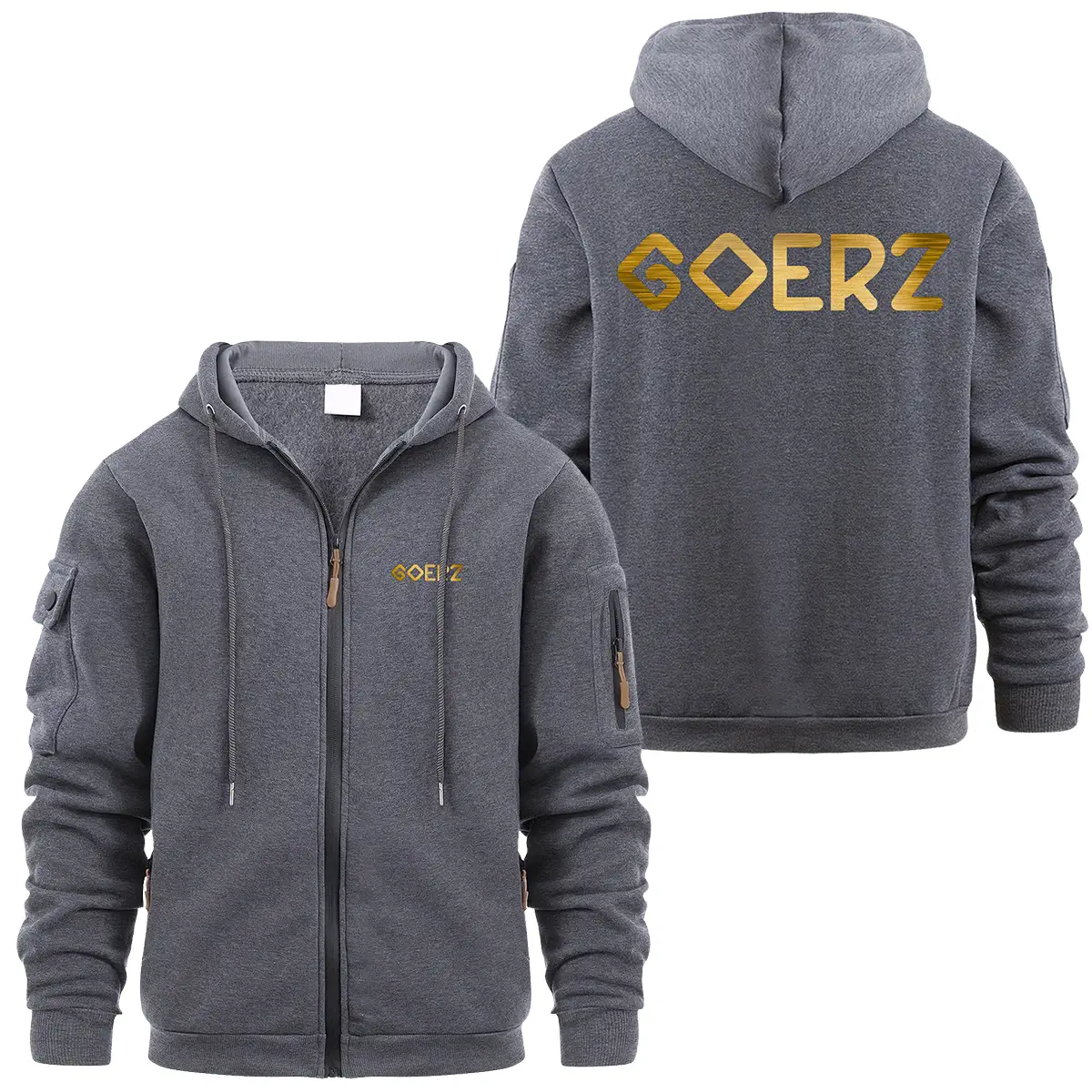 Goerz Optical Photography Videography Exclusive Logo Full Zipper Sweatshirt Hoodie with Arm Pocket MFY241114A2GRZFZH - Dark Gray