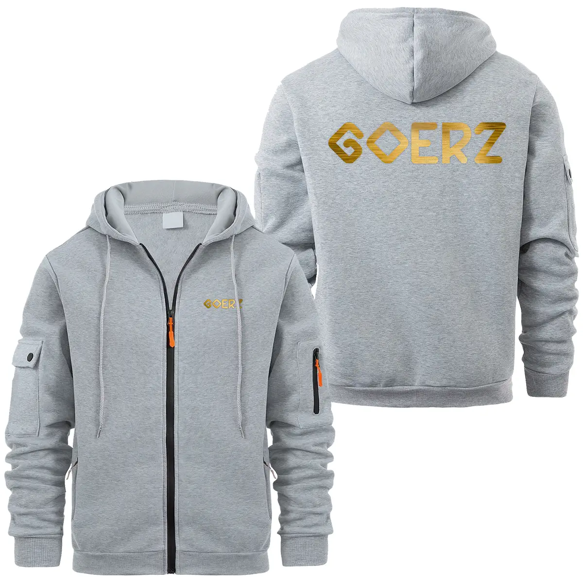 Goerz Optical Photography Videography Exclusive Logo Full Zipper Sweatshirt Hoodie with Arm Pocket MFY241114A2GRZFZH - Gray