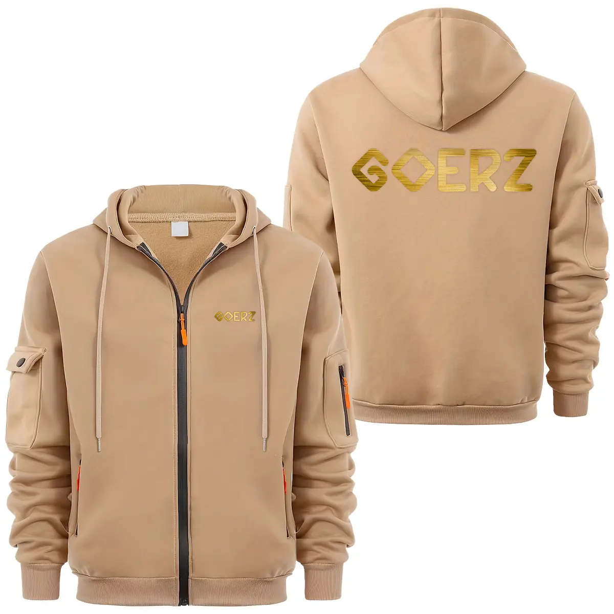 Goerz Optical Photography Videography Exclusive Logo Full Zipper Sweatshirt Hoodie with Arm Pocket MFY241114A2GRZFZH - Khaki