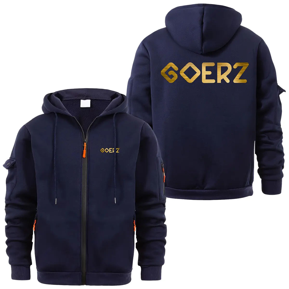 Goerz Optical Photography Videography Exclusive Logo Full Zipper Sweatshirt Hoodie with Arm Pocket MFY241114A2GRZFZH - Navy